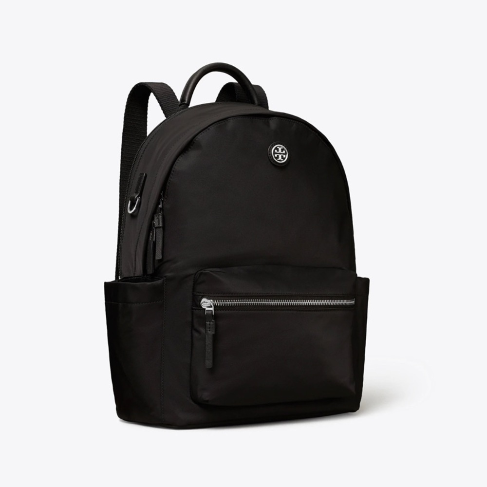 Tory Burch Nylon Zip Backpack Black & Silver